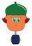 Cartoon boy wearing a green hat backward vector or color illustration