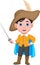 Cartoon boy wearing musketeer costume and holding sword
