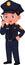 Cartoon boy wearing police costume posing and talking on radio