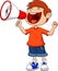 Cartoon boy yelling and shouting into a megaphone