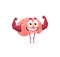 Cartoon brain emoticon showing bodybuilder biceps