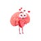 Cartoon brain with heart in hands, love emoticon