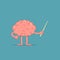 Cartoon brain holds a pointer. Isolated character of brain shows something. Concept of training.