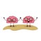 Cartoon brains couple and both with glasses and holding hands with cheerful and happy expression in colorful silhouette