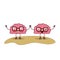 Cartoon brains couple and both with glasses and holding hands with concentrated and eye wink expression in colorful