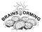 Cartoon of Brainstorming Logotype With Group of Human Brains Thinking Together