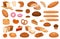 Cartoon bread. Various sweet breads and slices of bake roll, bakery product vector isolated cartoon set