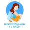 Cartoon Breastfeeding Concept Mother and Newborn Baby Card. Vector