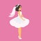 Cartoon bride. Happy female in fashionable short wedding dress. Attractive fiancee women