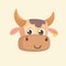 Cartoon bright brown smiling cow portrait mascot. Vector icon of a cute cow.