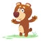 Cartoon brown bear waving hands and presenting. Vector illustration. Design for print, children book illustration
