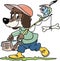 Cartoon brown dog goes fishing with his friend vector