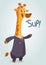 Cartoon brown giraffe dressed up in office suit presenting. Vector art illustration