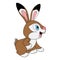 Cartoon brown Hare with long ears smiling. Side view. Easter Rabbit isolated on white background. Template for celebration,