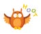 Cartoon brown owl. Hoot inscription. Vector illustration on a white background.