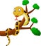 Cartoon brown snake on branch