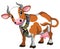 Cartoon brown spotted cow with bell