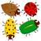 Cartoon bugs and scarabs collection. Cute garden beetles, ladybugs and insects. Vector illustration