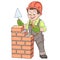 Cartoon builder around brick wall