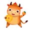 Cartoon bull with lucky coin and tangerine. Ox character for 2021 Chinese new year celebration. Happy cow