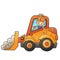 Cartoon bulldozer with worker. Construction vehicles. Colorful vector illustration for children