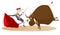 Cartoon bullfighter and angry bull illustration