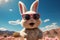 Cartoon bunny shades up in a desert adventure