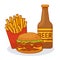 Cartoon burger, french fries and barley beer