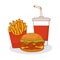 Cartoon burger, french fries and soda pop