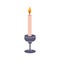 Cartoon burning aroma spa candle in candlestick