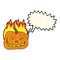 cartoon burning pumpkin with speech bubble