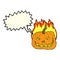 cartoon burning pumpkin with speech bubble