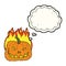 cartoon burning pumpkin with thought bubble