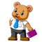 Cartoon business bear holding suit case