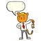 cartoon business cat with dead mouse with speech bubble