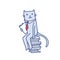 Cartoon business cat with documents file folder sitting on pile of folders