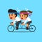 Cartoon business team ride tandem bicycle