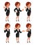 Cartoon business woman gestures set