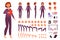 Cartoon business woman kit. Female character, strict office suit, separate body parts in different positions, various