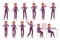 Cartoon business woman poses. Professional office employee female character, different poses and emotions, strict dress