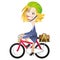 Cartoon business woman riding bike commuting