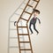 Cartoon businessman on broken ladder