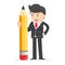 Cartoon businessman characters standing by holding large pencils vector illustration flat design