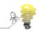 Cartoon Businessman Climbing up Levels to a Lightening Bulb