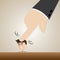 Cartoon businessman crushed head by boss hand