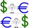 Cartoon Businessman With Dollar and Euro