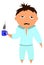 Cartoon businessman drinking tea due to drowsiness. Young man in pajamas. Modern vector hand drawn illustration in flat style with