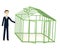 Cartoon businessman with empty greenhouse