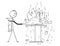 Cartoon of Businessman Fighting the Fire on Office Desk Using Extinguisher