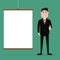 Cartoon businessman giving thumbs up with presentation board